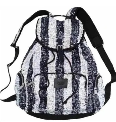 Victoria's Secret PINK  Backpack BLING Sequin Striped Backpack NWT Logo Rare - Image 1 of 4
