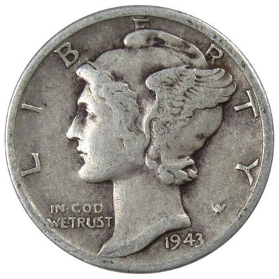 1943 D Mercury Dime VG Very Good 90% Silver 10c US Coin Collectible - Image 1 of 2