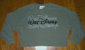 Vintage WALT DISNEY Screen Logo Name x 3 GRAY Cropped SWEATSHIRT L - Picture 1 of 4