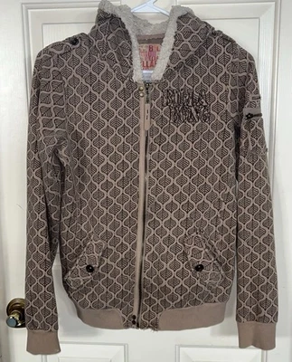 Y2K Billabong Women's Zip-Up Furry Hoodie Jacket Size Large Brown VTG - Image 1 of 4
