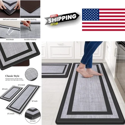 Comfortable Anti Fatigue Kitchen Mats Set of 2 Non Skid Black Gray 17.3 Inch - Image 1 of 4