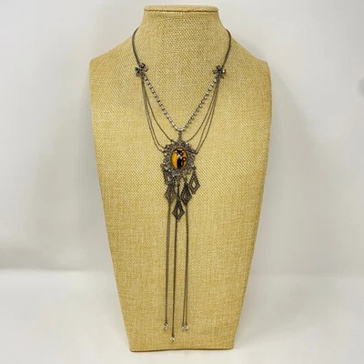 Vintage BETSEY JOHNSON Black Cat Statement Necklace Victorian Chains RARE - Image 1 of 4