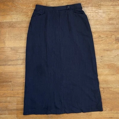 Vintage Twill Wool Maxi Skirt Size Large (14) 32" Waist 1990s Dark Blue A-Line - Image 1 of 4