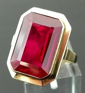 4Ct Emerald Lab Created Red Ruby Engagement Promise Ring 14K Yellow Gold Plated - Picture 1 of 3