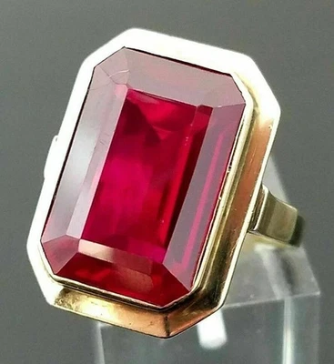 4Ct Emerald Lab Created Red Ruby Engagement Promise Ring 14K Yellow Gold Plated - Image 1 of 3
