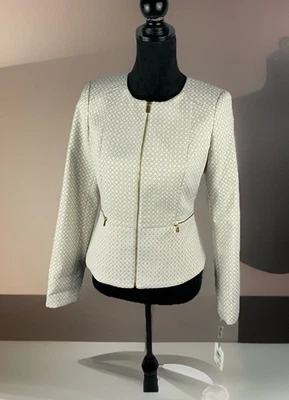 Blazer Traje Chaqueta Mujer Calvin Klein Nuevo con Etiquetas Blanco Beige Frontal Cremallera Talla 8P” Foto 1 de 4