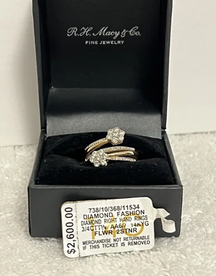 Macy's 14K Gold Flower 3/4 Carat Diamond Fashion Ring Size 7, $2,600 MSRP 4.78g - Image 1 of 4