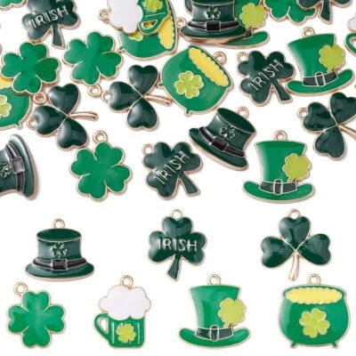 35Pcs Enamel St. Patrick's Day Charms Clover Hat Beer Green for Jewelry Making - Image 1 of 4