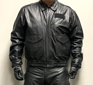 Cooper USA-made A2 Pilot Black Leather Bomber Jacket Size XL - Picture 1 of 10