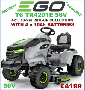 Ego T6 TR4200E 42" Lithium Battery ride on Lawn Mower Garden Tractor Lawnmower - Picture 1 of 22