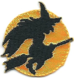 1 and 3/8" inch Halloween Flying Witch on Broom Full Moon Patch - Picture 1 of 1