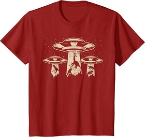 Vintage Dinosaur Alien Abduction Funny Alien Gift Youth Unisex T-shirt - Picture 1 of 8
