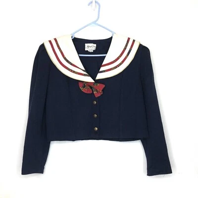 Vintage Japanese Sailor Cardigan Women’s 14 Shoulder Pads 80s - Image 1 of 4