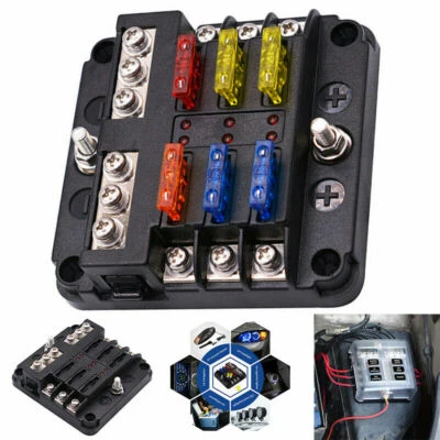 6 Way Car Boot Power Distribution 12-24V Blade Fuse Holder Box Block Panel Board - Image 1 of 4