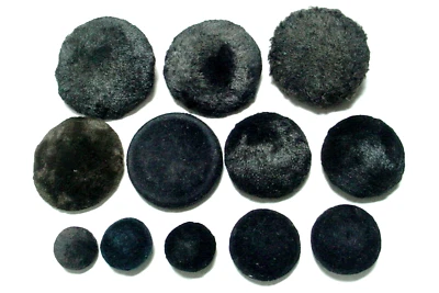 12 ANTIQUE FABRIC COAT BUTTONS BLACK & 1 BROWN SMALL  MEDIUM LARGE ASSORTED SIZE - Image 1 of 4