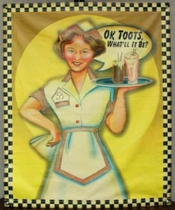 Vintage Canvas Retro Car Hop Waitress Sign - Picture 1 of 8