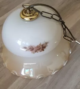 Vintage Deckenlampe Lampe mit Milchglasschirm, H 68 cm - Bild 1 von 6