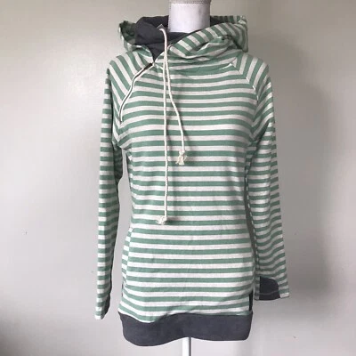 Moletom Feminino Ampersand Ave Verde Listrado Cinza Capuz Duplo Tamanho Pequeno Novo com etiquetas - Imagem 1 de 4