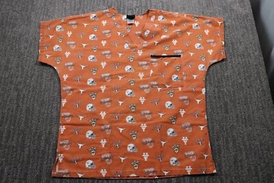 Texas Longhorns Scrub Top Hook Em Horns Medical Short Sleeve V-Neck Adult M - Image 1 of 4