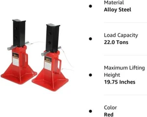 RED 22 Ton Capacity Heavy Duty Steel Jack Stands, 2 Pack, Red, T90072 - Picture 1 of 9