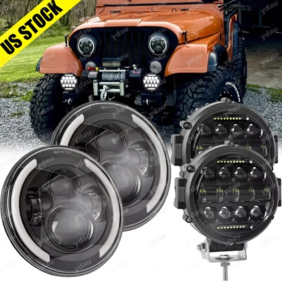 Kit de luces de trabajo de conducción todoterreno de 7" LED halo + 7" para camioneta Jeep Foto 1 de 4
