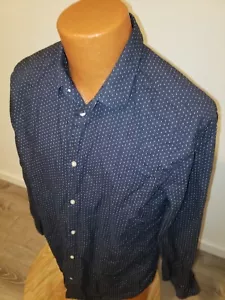 (Medium/Large) Mens H&M Dress Shirt Blue Polka Dot Navy Slim - Picture 1 of 6