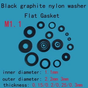 Arandelas de nailon grafito negro M1.1 50 un. Junta plana 2.2/3 mm OD 0.15-0.3 mm de grosor - Imagen 1 de 2