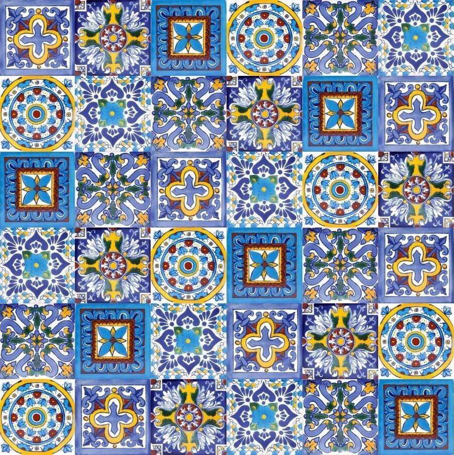Blue and Yellow Mexican Tiles Talavera SET WALL TILES For Bath Kitchen - Armando - Image 1 of 4