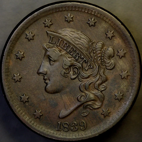 1839 CORONET HEAD LARGE CENT "SILLY HEAD" N-4 -LOT AA1827 Cover