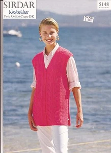 SIRDAR Wash n Wear DK KNITTING PATTERN 5148 Womens Waistcoat / Vest Pattern Only - Picture 1 of 2