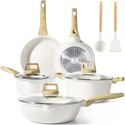 Набор кастрюль и сковородок GiPP с антипригарным покрытием - 10 шт. белый гранит 10 шт. A,  - Изображение 1 из 4