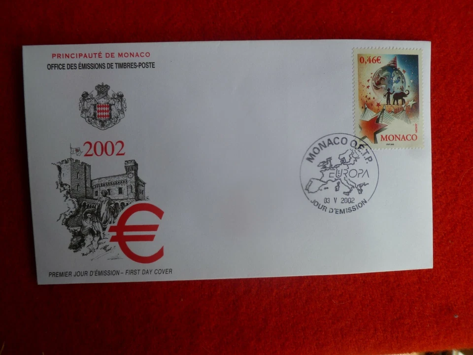 2002 MONACO  46 EURO CIRCUS CLOWN STAMP  FIRST DAY COVER EUROPA PM - Image 1 of 1