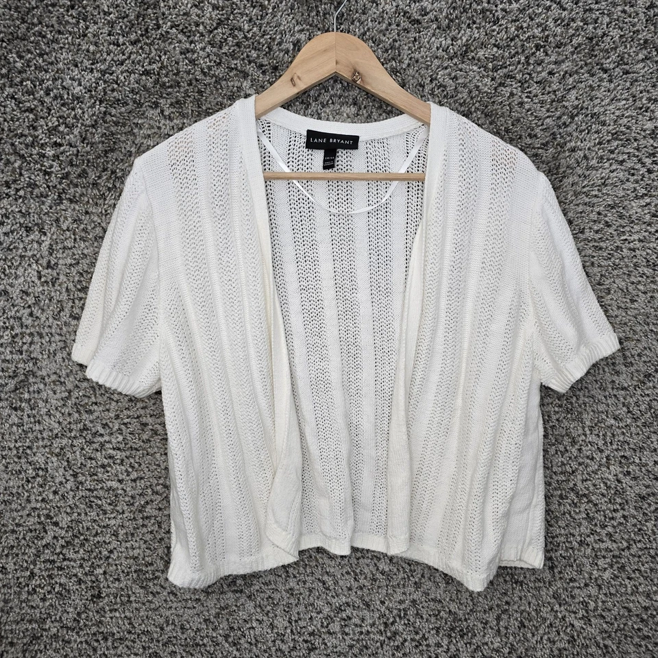Lane Bryant Shrug Mujer Plus 14/16 Blanco Tejido Abierto Manga Corta Informal Damas Foto 1 de 4