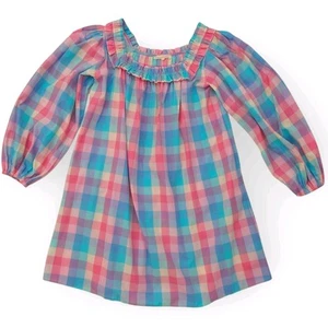 Blusa Top Ofelia e Índigo Para Mujer XS Gran Tamaño Cuello Cuadrado Algodón Rosa a Cuadros - Imagen 1 de 6