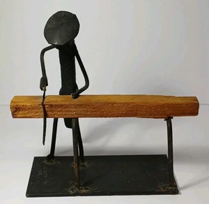 Vintage 1973 Railroad Spike Carpenter Woodworking Slender Man Sculpture C. Smith - Picture 1 of 16