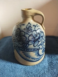 Maple City Pottery Saltware Blue Glazed Crock Fingertip Jug 8" Tall 6" Wide USA - Picture 1 of 10