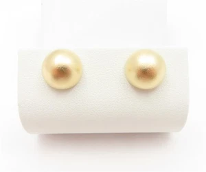 14K Yellow Gold ~12MM Satin Finish Dome Stud Earrings - Picture 1 of 4
