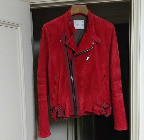 Sacai 2016SS Giacca Semi Doppio Rider Pelle Scamosciata Rossa Uomo US 2M Usata