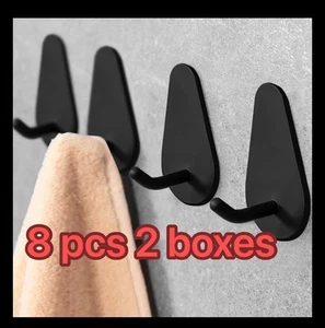 8 Packs Towel Hooks, Adhesive Hooks for Hanging Towel Robe Coat, Stainless Black - Picture 1 of 13