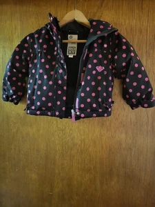 ROXY Girls Size 2 Kids Jacket Black With Pink Polka Dots - Picture 1 of 11