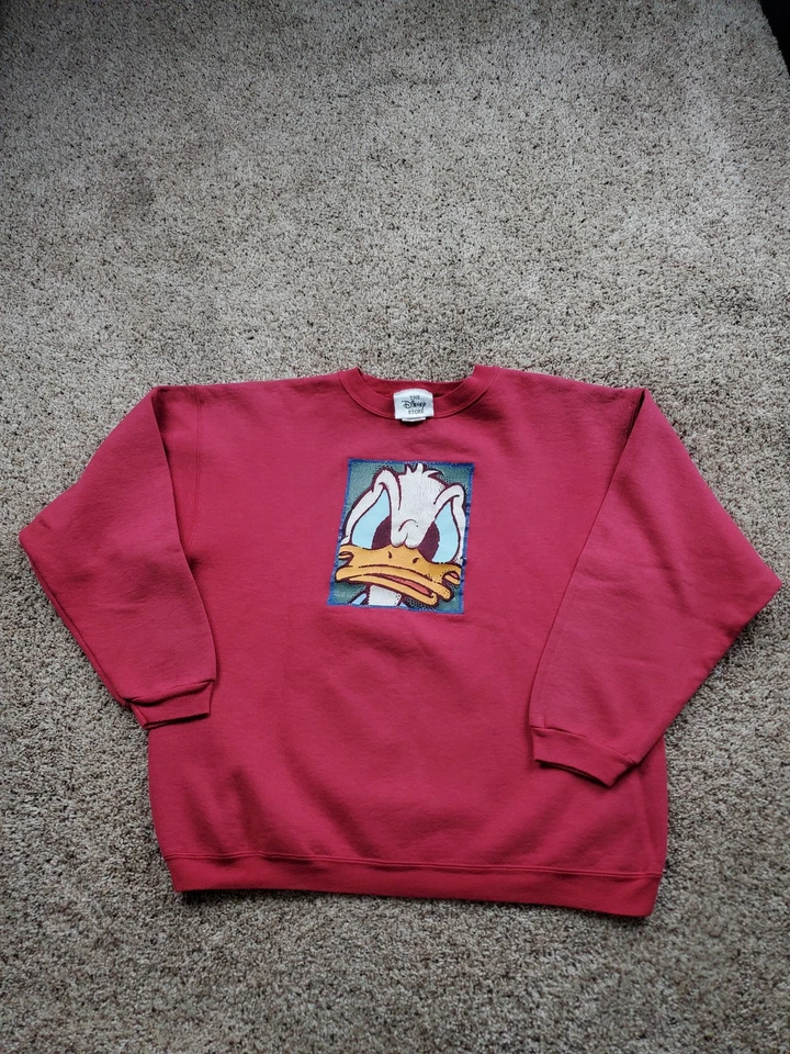 Vintage Disney Donald Duck Sweatshirt Large pink Crewneck Pullover USA Made 90s - Image 1 of 4