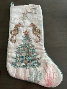 JMLE TROPICAL "SEA HORSES CHRISTMAS TREE" BEADED CHRISTMAS STOCKING 21” NWT - Picture 1 of 4