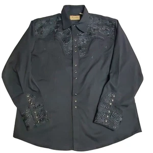 Camisa Skully Western Para Hombres XL Pistolero Negra Perla A Presión LS Bordada Nueva - Imagen 1 de 21
