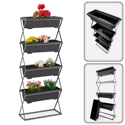 4 Tier Vertical Garden Planter Foldable with Removable Tray Indoor Outdoor Stand - Image 1 of 4