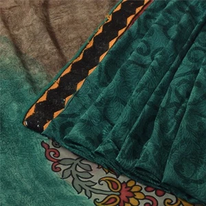 Sanskriti Vintage Sarees Pure Georgette Brown Embroidered Printed Fabric Sari - Picture 1 of 9