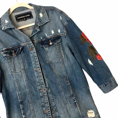 Chaqueta de Novio Denim Bordada Express Envejecida Boho Grunge Rosas Talla M/L Foto 1 de 4