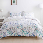 Teal and Grey Floral Duvet Cover Queen Size, 3Pc Farmhouse Grey Ink Flowers Aqua