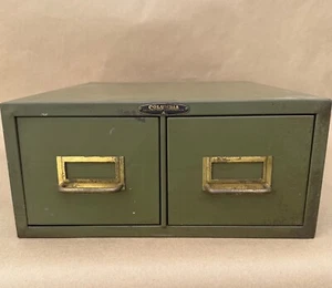 Vintage Columbia 2 Drawer Index Card Catalog Stackable Metal File Cabinet - Picture 1 of 12