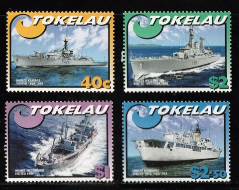 Tokelau stamps #315 - 318, MNH, Set of 4, Topical Set Military Ships-Ships FREE! Cover