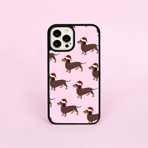 Christmas Dachshund Sausage Dog Dogs Hats Phone Case/Cover For iPhone Samsung - Picture 1 of 10